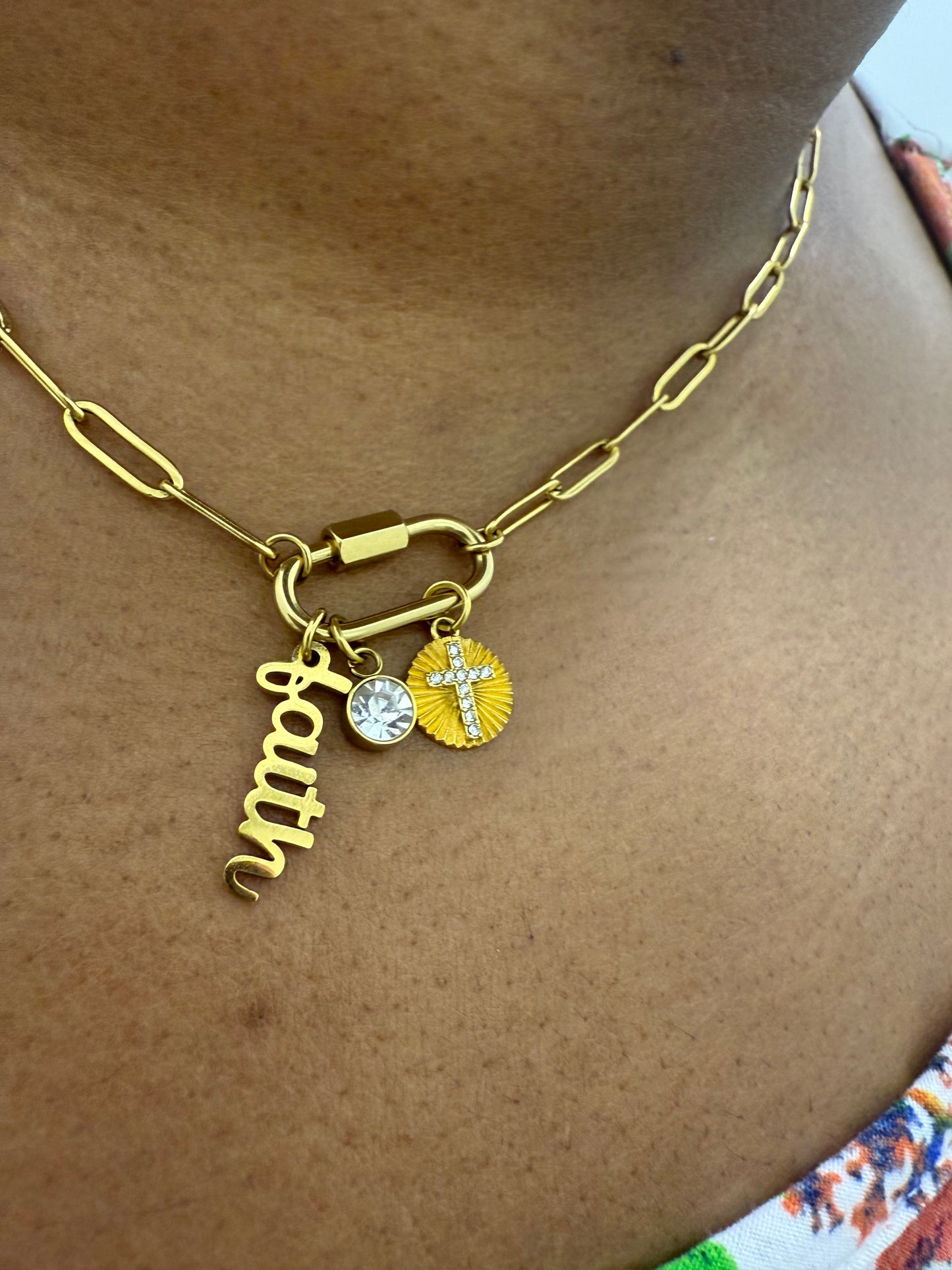 Faith Charm Paperclip Necklace