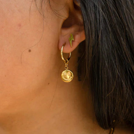 18K Gold Stainless Steel Smiley Face Huggie Earrings