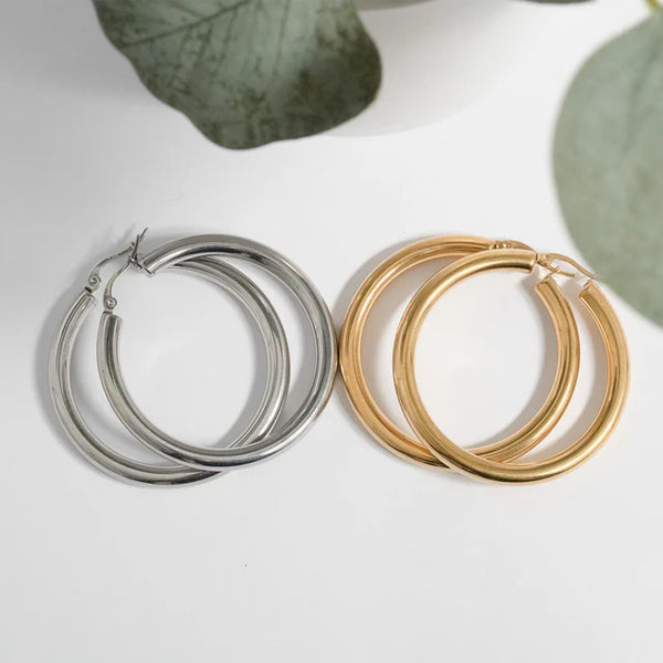 Milan Statement 18K Gold PVD Stainless Steel Chunky Hoop Earrings (60mm) – Bold Classic Hoops