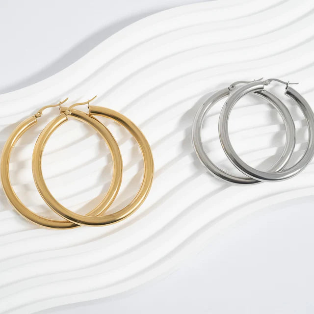Milan Statement 18K Gold PVD Stainless Steel Chunky Hoop Earrings (60mm) – Bold Classic Hoops