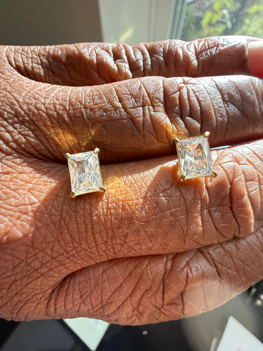 Clarity Earrings – Rectangle White Zircon Studs 18k gold plated stainless steel