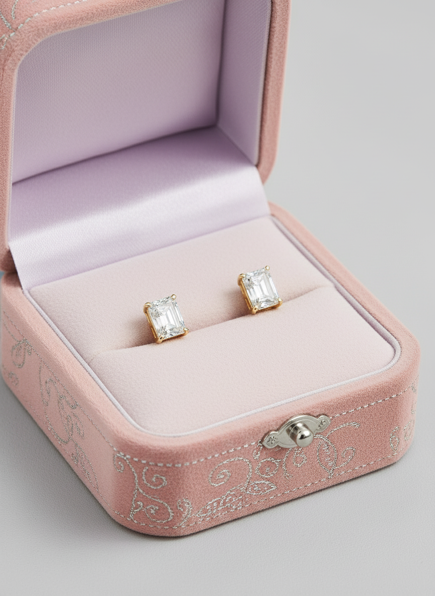 Clarity Earrings – Rectangle White Zircon Studs 18k gold plated stainless steel