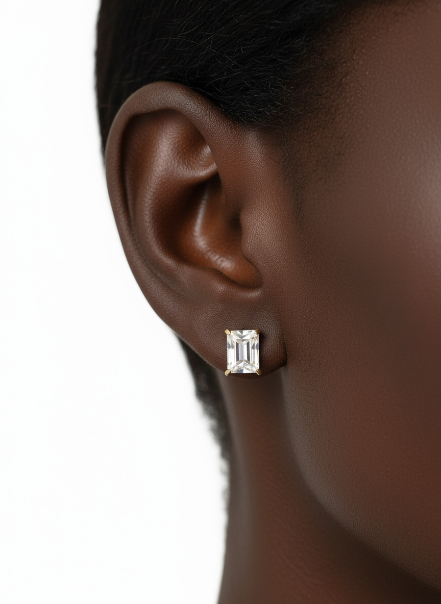 Clarity Earrings – Rectangle White Zircon Studs 18k gold plated stainless steel