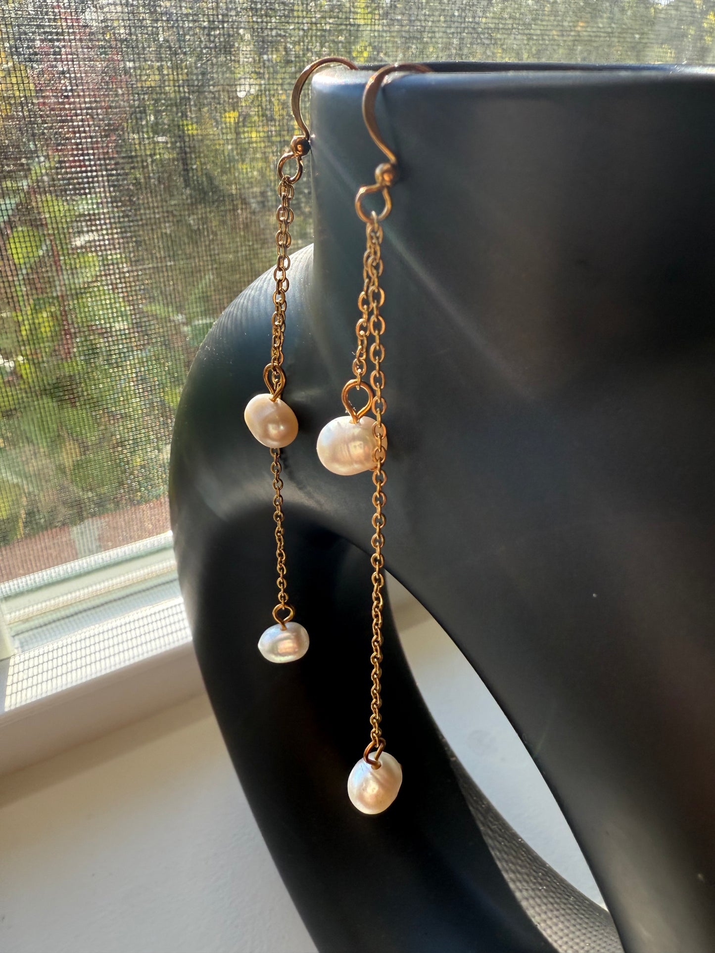 Layla  fresh water pear 18k gold plated stainless steel earrings