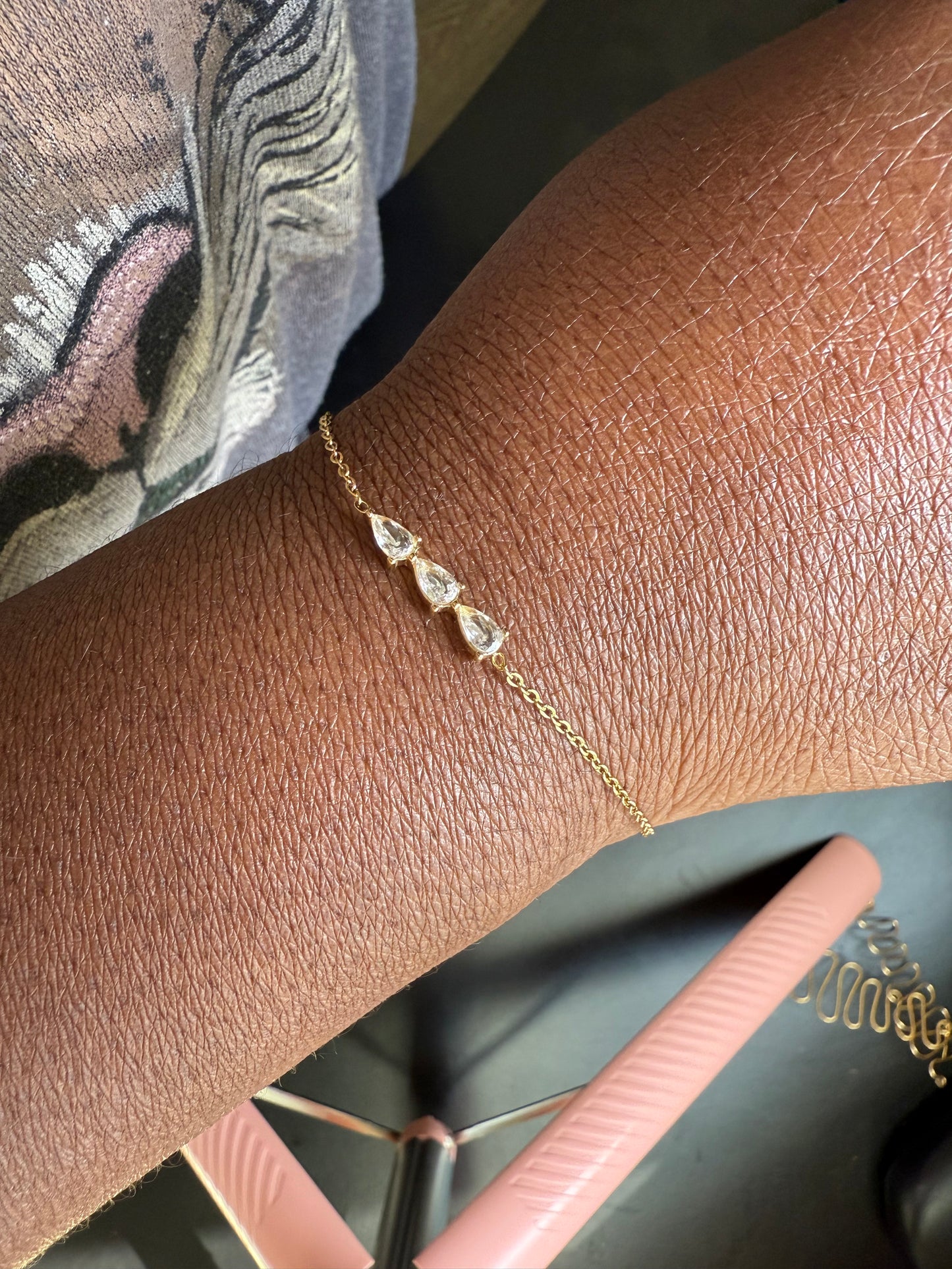 Trinity Three Teardrop CZ Charm Bracelet – 18K Gold Plated Stainless Steel