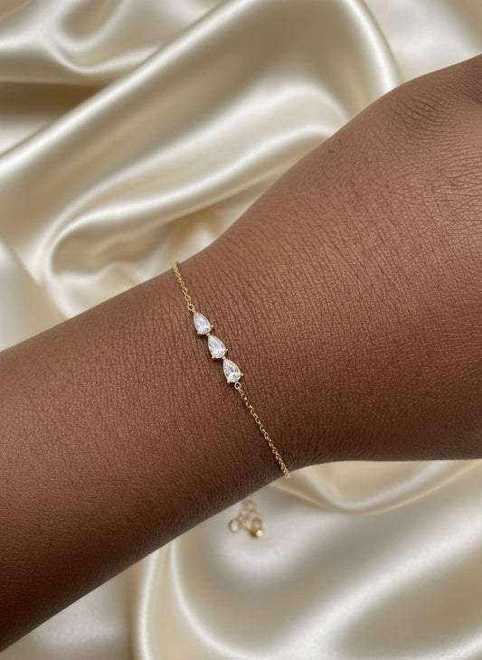 Trinity Three Teardrop CZ Charm Bracelet – 18K Gold Plated Stainless Steel