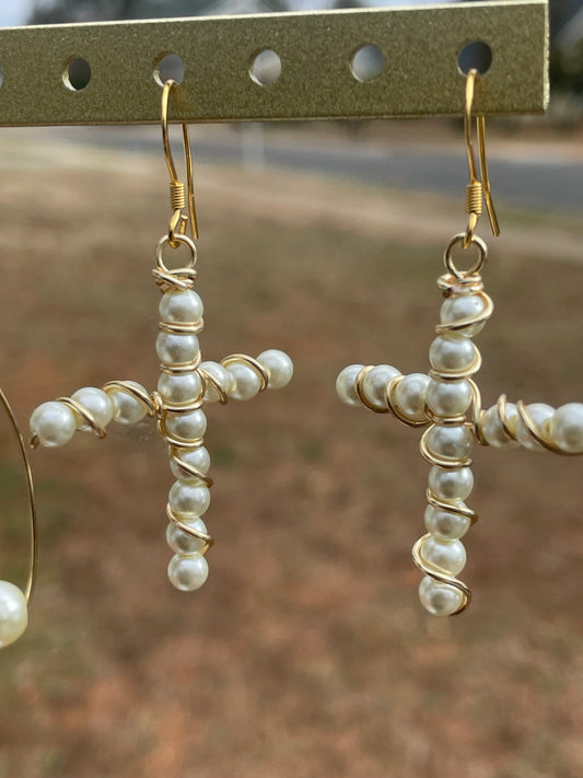 Pearl Cross earrings