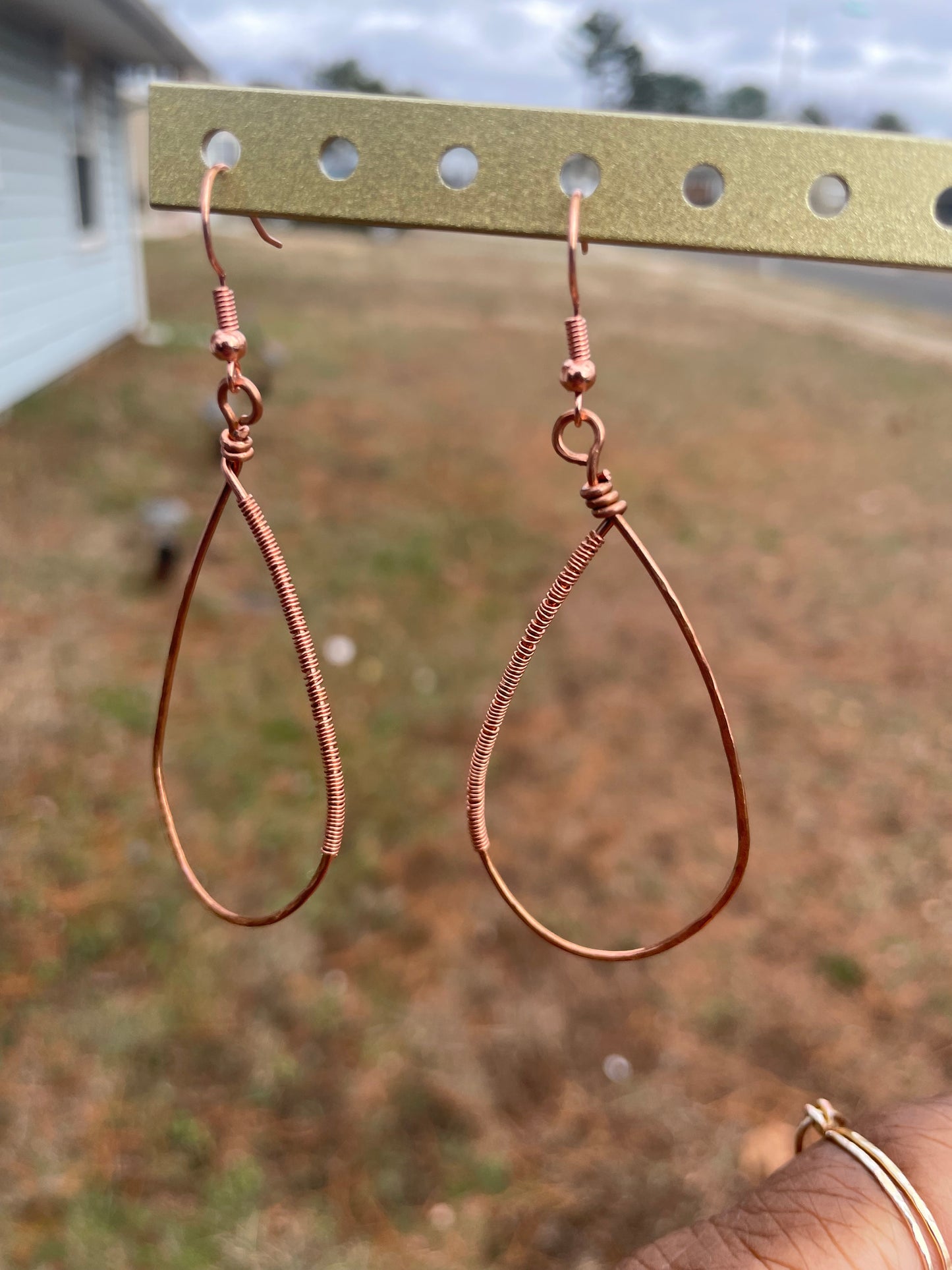 Oval half wrapped earrings