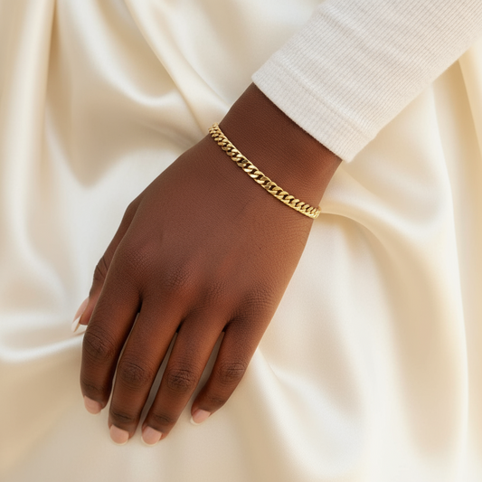 Ella 18K Gold PVD Stainless Steel Diamond Cut Curb Chain Bracelet/ Anklet 3mm