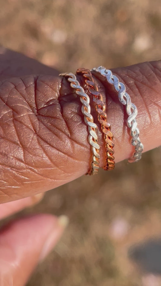 Stackable twisted hammered texture rings