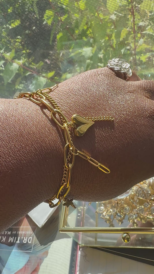 Feyre 18k gold plated stainless steel charm bracelet