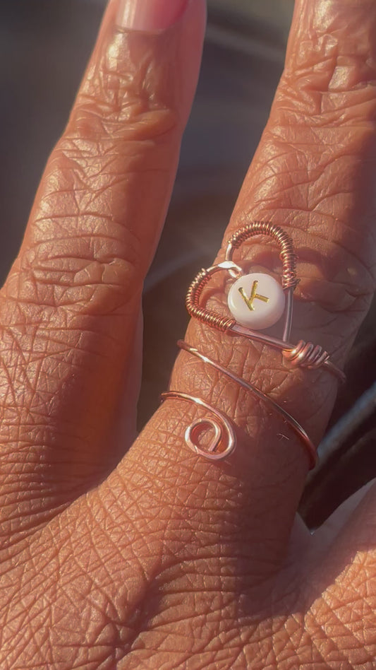 Heart wrapped intial adjustable ring