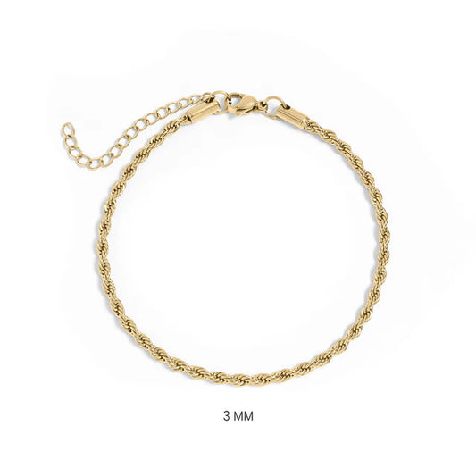 Carrie 3mm 18K Gold PVD Stainless Steel Rope Chain Bracelet/Anklet